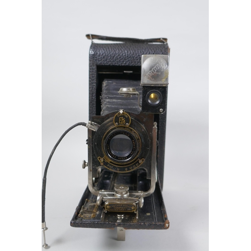 156 - Three early C20th medium and large format cameras including a Kodak No.3A Autographic, a Houghton En... 