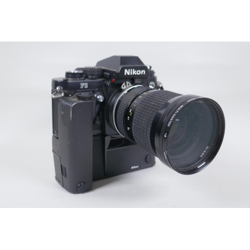 157 - A Nikon F3 SLR camera, Serial No 1265547, fitted with a Zoom Nikkor 25-50mm F:4 lens and a Nikon MD-... 