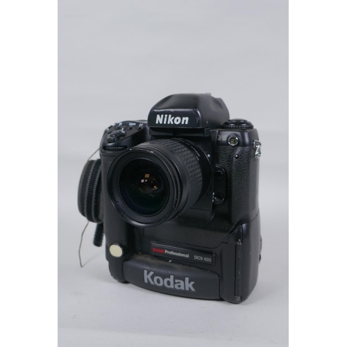 158 - A Nikon F5 Kodak Professional DCS 620 digital camera, fitted with an AF Nikkor 28-80mm lens, camera ... 