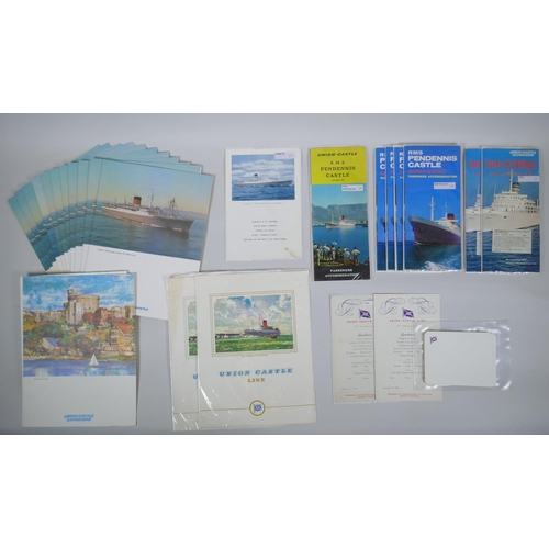 184 - A quantity of mid C20th cruise menus and brochures relating to the Union Castle line, largest 19 x 2... 