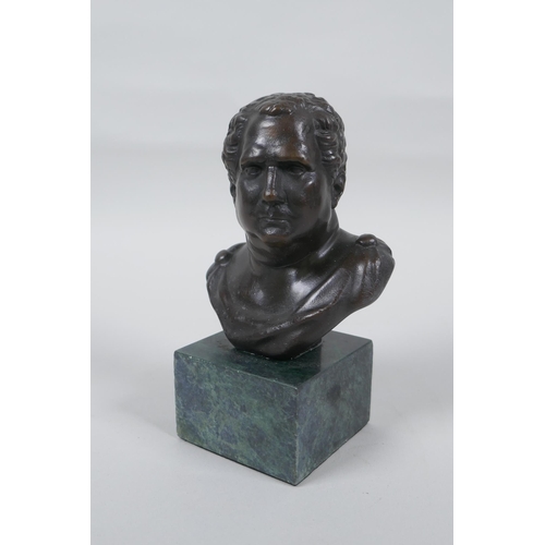 210 - A Greco-Roman style bronze bust, 14cm high