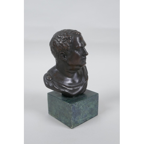 210 - A Greco-Roman style bronze bust, 14cm high