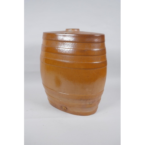 216 - A Victorian Lambeth salt glazed pottery barrel, 34cm high