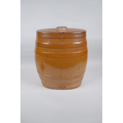 216 - A Victorian Lambeth salt glazed pottery barrel, 34cm high