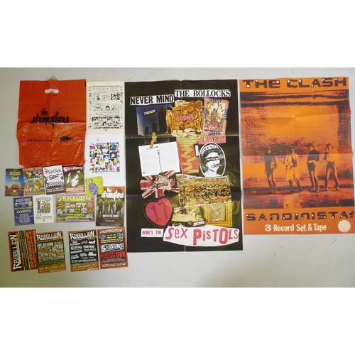 221 - A quantity of punk music ephemera to include flyers, posters, drinks mats etc, featuring The Strangl... 