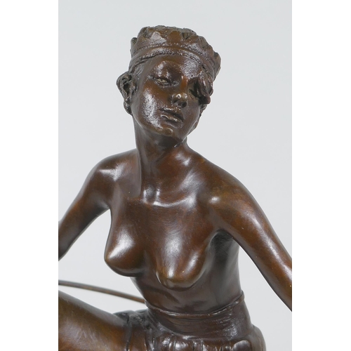 226 - After Dominque  Alonzo, Art Deco style bronze of a dancing girl with a hula hoop, on a marble s... 