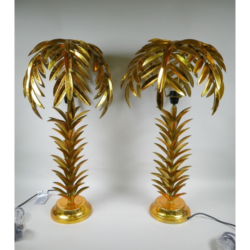 227 - A pair of gilt metal table lamps in the form of palm trees, 72cm high