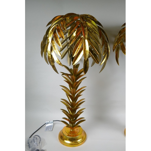 227 - A pair of gilt metal table lamps in the form of palm trees, 72cm high