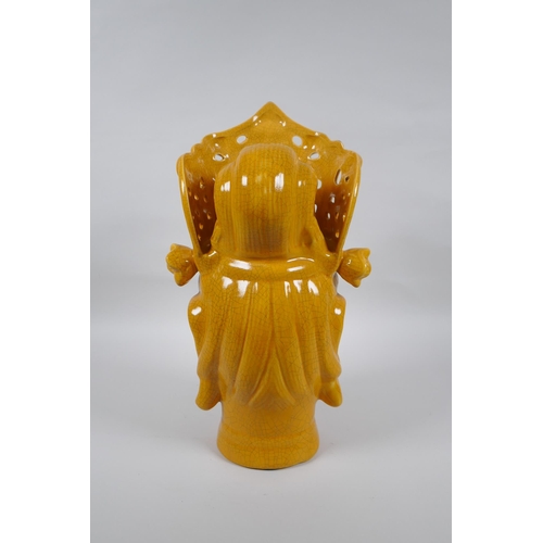 242 - A Chinese yellow crackle glazed ceramic head bust of Quan Yin, 36cm high