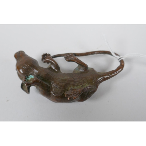 257 - A Japanese style bronze okimono rat, 8cm long