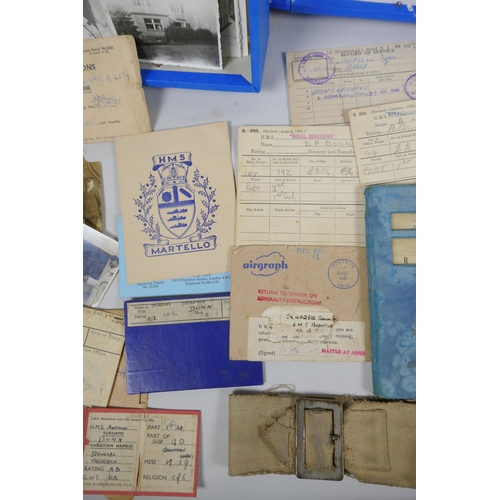 264 - Three archival boxes of early to mid C20th naval ephemera, to include certificates, photographs, pay... 