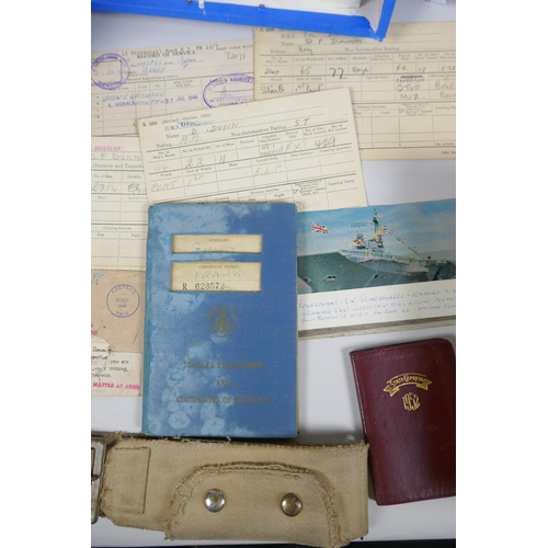 264 - Three archival boxes of early to mid C20th naval ephemera, to include certificates, photographs, pay... 