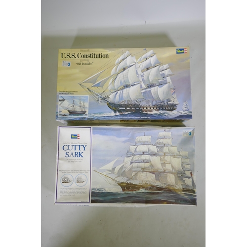 27 - Two 1970s Revell 1:96 Scale plastic spruce model kits for the USS Constitution H-398 and the Cutty S... 