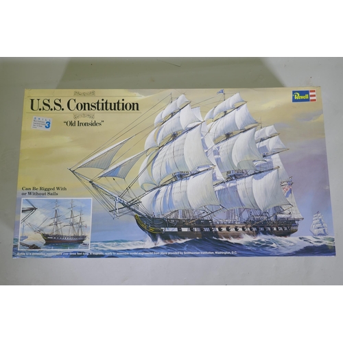 27 - Two 1970s Revell 1:96 Scale plastic spruce model kits for the USS Constitution H-398 and the Cutty S... 