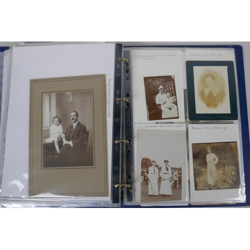 277 - An album of early C20th photographs and cabinet cards, mostly portraits, including a press photograp... 