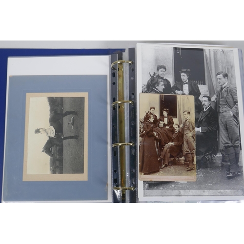 277 - An album of early C20th photographs and cabinet cards, mostly portraits, including a press photograp... 