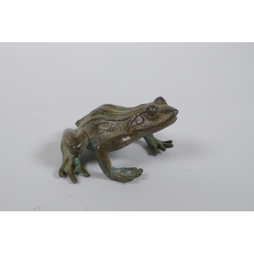 285 - A Japanese style bronze okimono toad, 5cm 