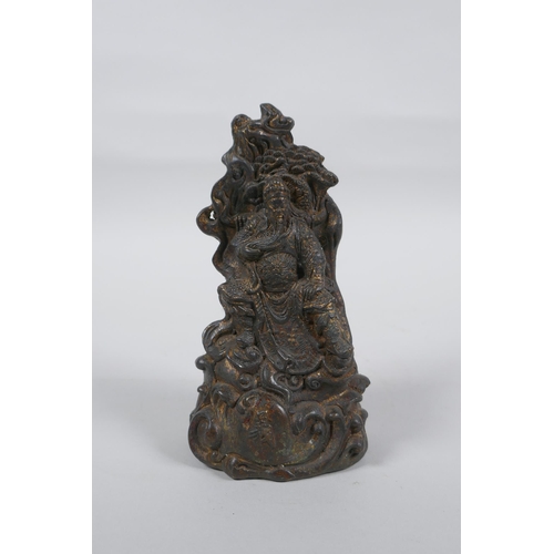 290 - A Chinese gilt bronze figure of a warrior, 4 character mark to base, 15cm high