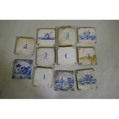 291 - Eleven C18th Delft tiles