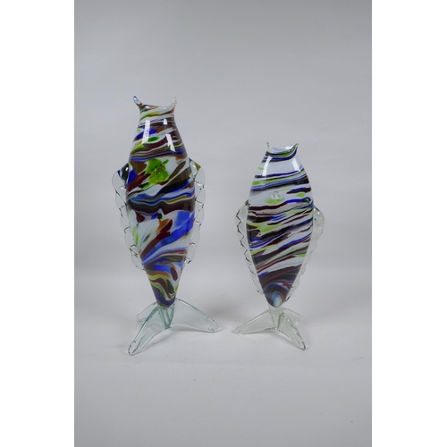 304 - A studio glass fish vase, and another smaller, largest 40cm high