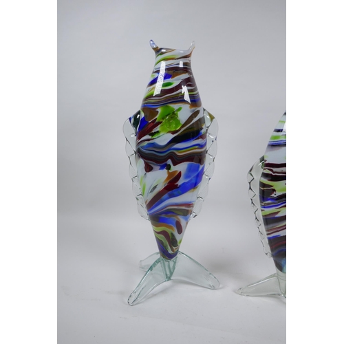 304 - A studio glass fish vase, and another smaller, largest 40cm high