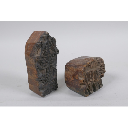 311 - Two antique carved wood printing dies, largest 10cm