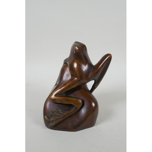 327 - After Phil Vanderlei (American), a bronze figure of a frog on a rock, 15cm high