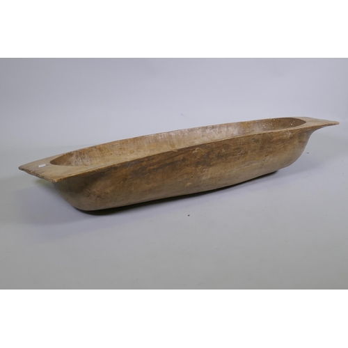 37 - A large antique rustic pine dough trough, 111 x 40cm