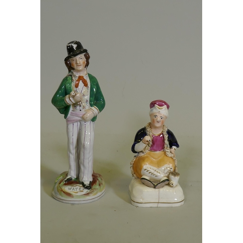 39 - A C19th Staffordshire temperance double sided figure of a Gin and Water drinker, 22cm high, and anot... 