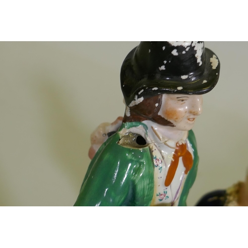 39 - A C19th Staffordshire temperance double sided figure of a Gin and Water drinker, 22cm high, and anot... 