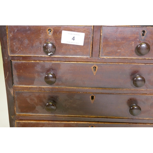 4 - A C19th miniature mahogany chest of two over three drawers, raised on bun feet, 35 x 17 x 33cm