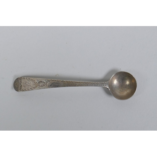 612 - A pair of hallmarked silver salts by Samuel Whitford, London 1869, and a Georgian silver salt spoon,... 