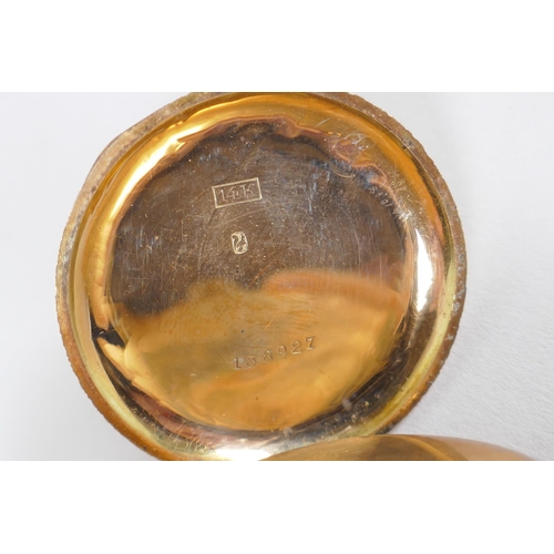 613 - A 14ct gold cased open face pocket watch by J.G. Graves (John George) of Sheffield, the enamel dial ... 