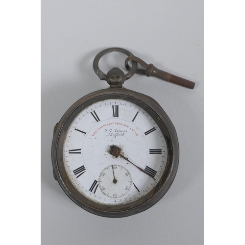 613 - A 14ct gold cased open face pocket watch by J.G. Graves (John George) of Sheffield, the enamel dial ... 