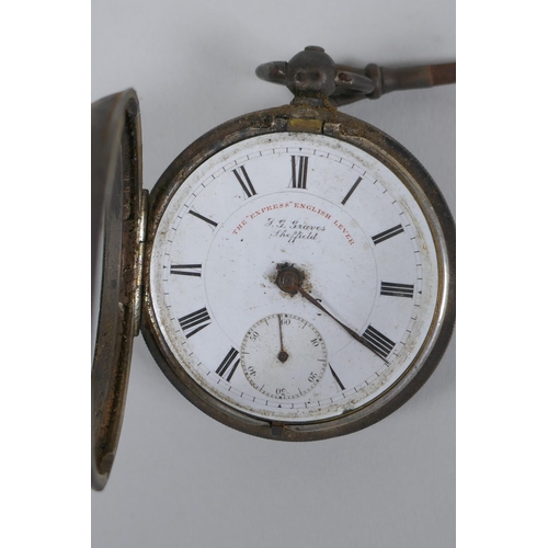 613 - A 14ct gold cased open face pocket watch by J.G. Graves (John George) of Sheffield, the enamel dial ... 