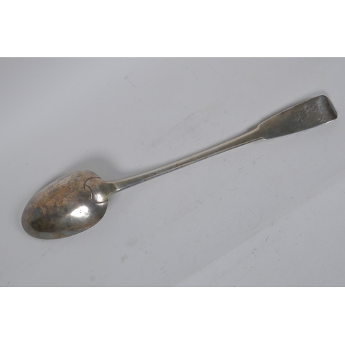 645 - An C18th French silver basting spoon, 36cm long, 178g