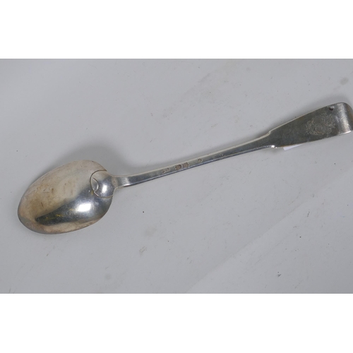 646 - An C18th French silver basting spoon, Paris, c1762/8, maker JA, 32cm long, 163g