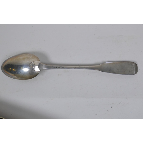 647 - An C18th French silver basting spoon, c1760, maker VC, 31cm long, 140g