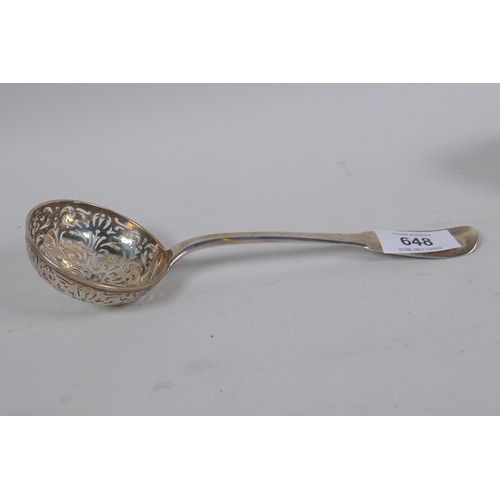 648 - An C18th French silver sifter/strainer, 21.5cm long, 95g