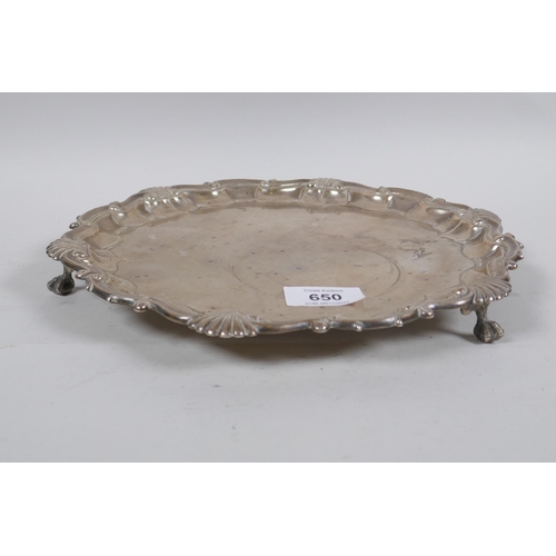 650 - Silver tray, Goldsmiths, 1900, 27cm diameter, 588g