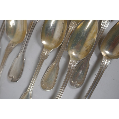 658 - A matched set of C18th French silver fiddle and thread spoons (5+4), 700g