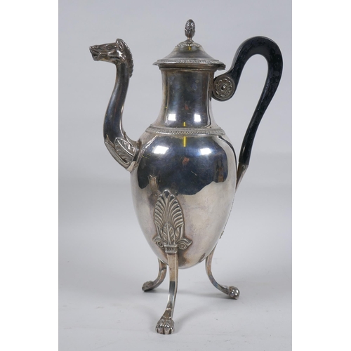 660 - Early C19th French Empire coffee pot, 625g