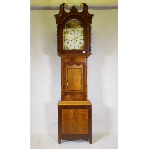 667 - C19th oak and mahogany North Country long case clock, the painted dial with Roman numerals and subsi... 