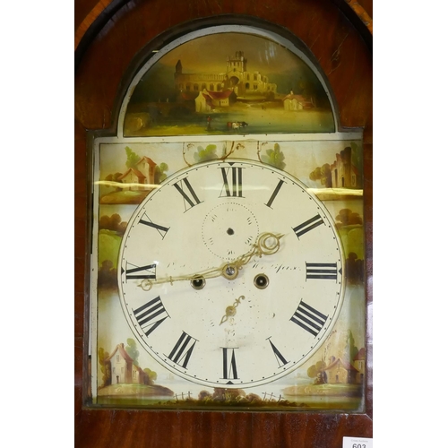 667 - C19th oak and mahogany North Country long case clock, the painted dial with Roman numerals and subsi... 