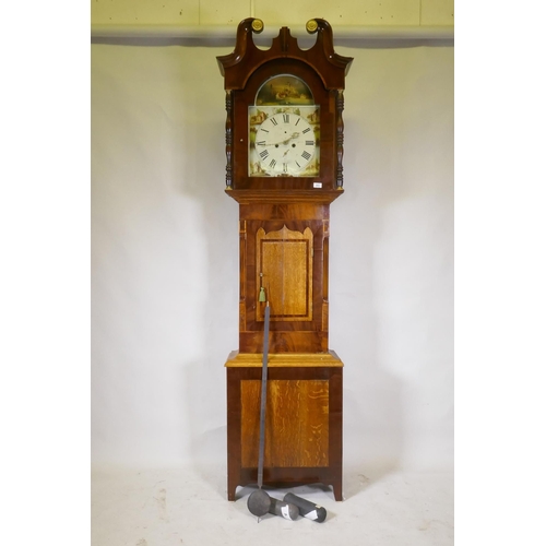 667 - C19th oak and mahogany North Country long case clock, the painted dial with Roman numerals and subsi... 