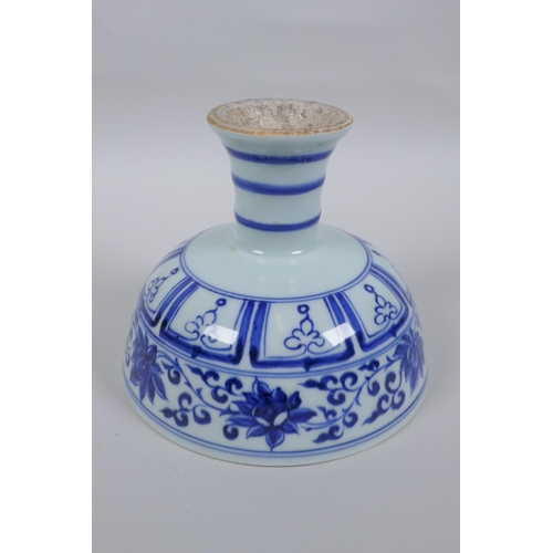 70 - A Chinese blue and white porcelain stem bowl with dragon and lotus flower decoration, 12cm high x 16... 