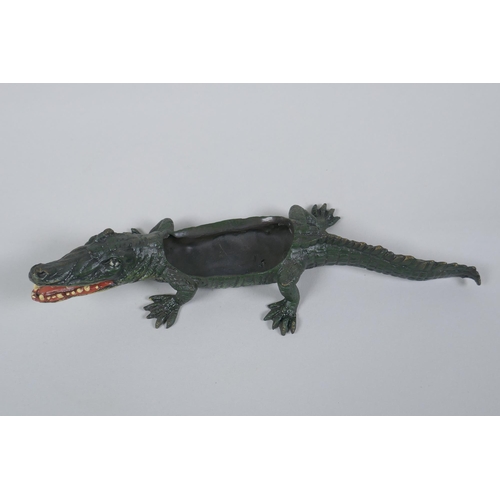 79 - After Bergmann, a cold painted bronze in tray in the form of a crocodile, 22cm long