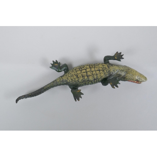 79 - After Bergmann, a cold painted bronze in tray in the form of a crocodile, 22cm long