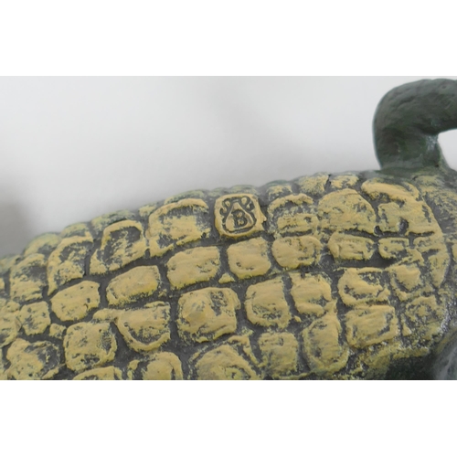 79 - After Bergmann, a cold painted bronze in tray in the form of a crocodile, 22cm long