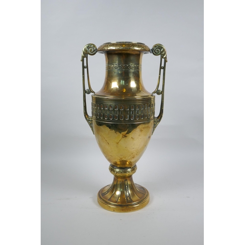 8 - A late C19th/early C20th German brass two handled Grecian style urn by Carl Deffner of Esslingen, 36... 